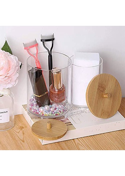 Bambu Kapaklı Pamuklu Çubuk Ped Tutucu, Akrilik Qtip Tutucu Pamuk Tomurcukları Top Dağıtıcı Pamuk Yuvarlak Ped (Yurt Dışından) fırsatları