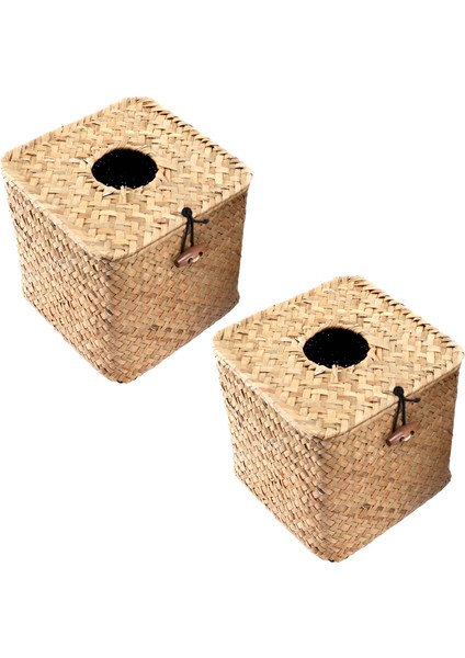 2 Paket Kare Denizotu Yüz Mendil Kutusu - Dekoratif Dokuma Kağıt Tutucu Peçete Dispenseri - Pipet Mendil Kutusu Kapağı (Yurt Dışından)