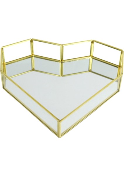 Vintage Ayna Vanity Tepsi Kozmetik Makyaj Tepsisi Süslü Dresser Tepsi Kalp Şeklinde Geometrik Takı Biblo Tutucu Kutusu (Yurt Dışından)