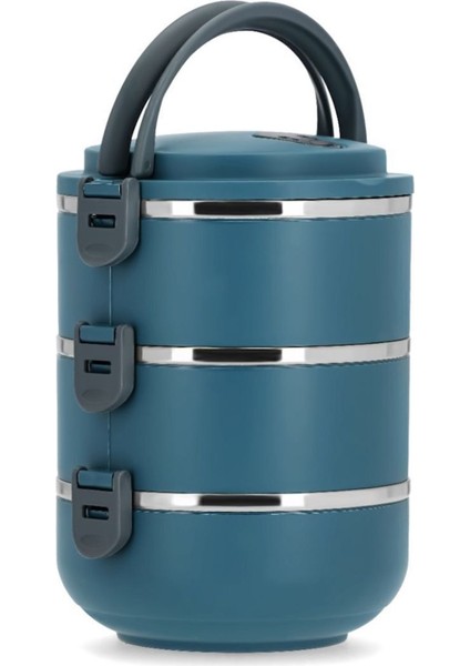 Kulplu Çelik Sefer Tası - Yemek Termosu Saklama Kabı 3 Katlı Antrasit Mavi fiyatları