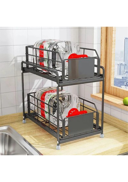 Sürgülü Çekmece Lavabo Altı Düzenleyici Mutfak 2 Katlı Çok Amaçlı Raf Dolabı Lavabo Altı Depolama Rafı Banyo Mutfak (Yurt Dışından) fiyatları