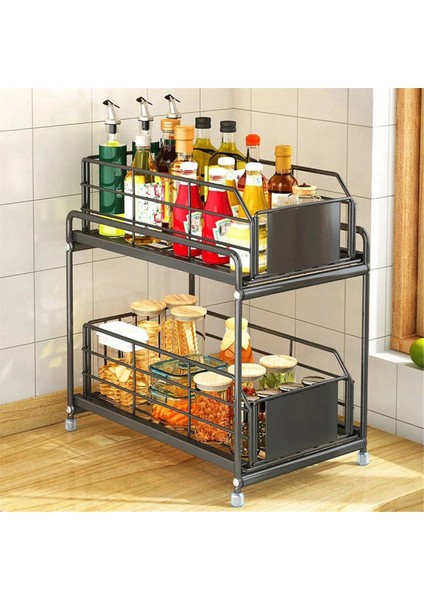 Sürgülü Çekmece Lavabo Altı Düzenleyici Mutfak 2 Katlı Çok Amaçlı Raf Dolabı Lavabo Altı Depolama Rafı Banyo Mutfak (Yurt Dışından) fırsatları