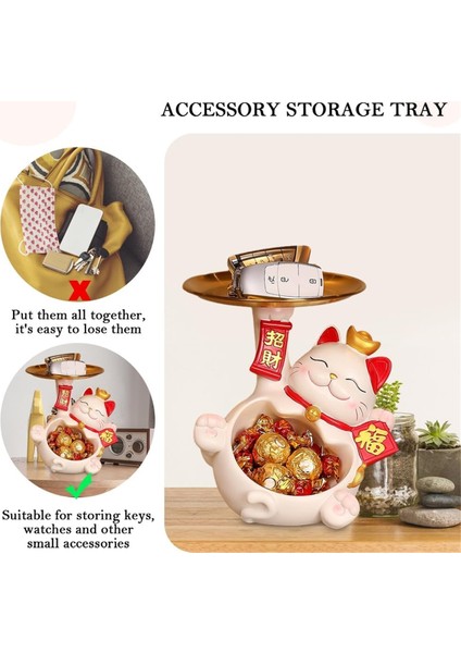 Fortune Kedi Heykeli, Creatives Sevimli Fortune Kedi Tepsisi, Reçine Fortune Kedi Heykeli ve Tabak, Fortune Kedi Anahtar Saklama Tepsisi A (Yurt Dışından) indirimleri