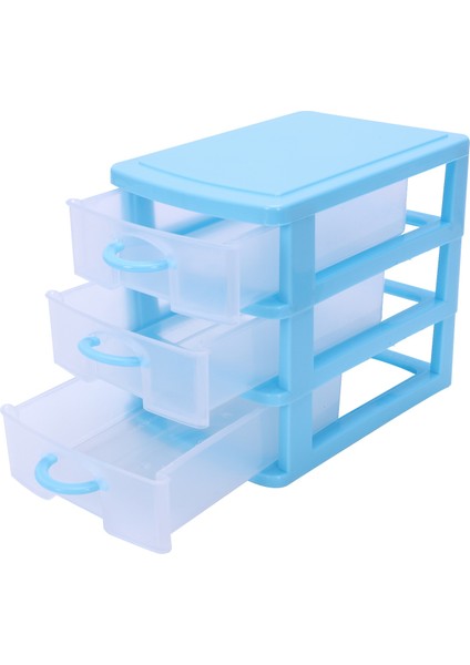 Mini Yarı Saydam Çekmece Tipi Plastik Saklama Kutusu (Mavi 3 Katlı) (Yurt Dışından)