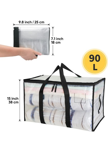 Şeffaf Taşıma Çantaları Ağır Hizmet - Güçlü Saplı, Fermuarlı, Su Geçirmez, Yarı Şeffaf 4'lü 90L Saklama Çantaları (Yurt Dışından) fiyatları