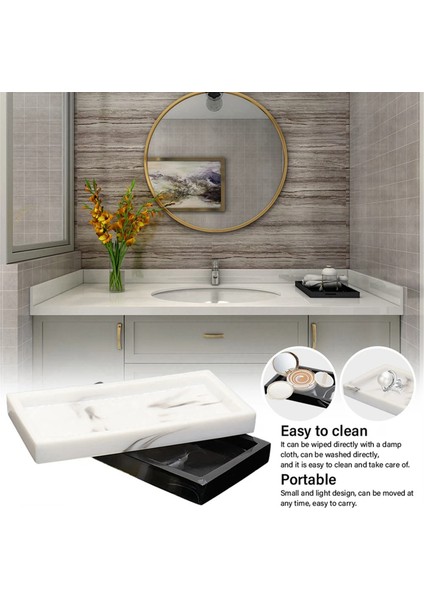 Mermer Desen Reçine Tepsi Kaymaz Dikdörtgen Tabak Tezgah Banyo Sabun Şampuan Saklama Tepsisi Ev Dekoru, Siyah (Yurt Dışından) fırsatları