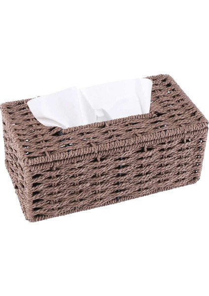 Rattan Doku Kutusu, Vintage Peçetelik, Kasa Dağınıklığı Saklama Kabı Kapağı, Oturma Odası Masası Dekorasyonu (Kahve) (Yurt Dışından)