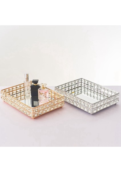 1pc Kare Kristal Tepsi Ev Kozmetik Depolama Paleti Meyve Konteyneri Aperatifler Plaka Düğün Dekor Malzemeleri-Altın (Yurt Dışından) indirimleri