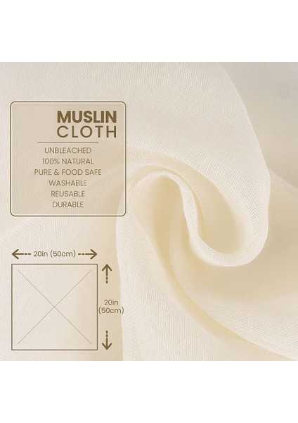 Yemek Pişirme Için Müslin Bezler, 5'li Paket (50X50CM), Ağartılmamış, Pamuklu Yeniden Kullanılabilir ve Yıkanabilir Süzme Peynir Bezleri (Yurt Dışından) fırsatları