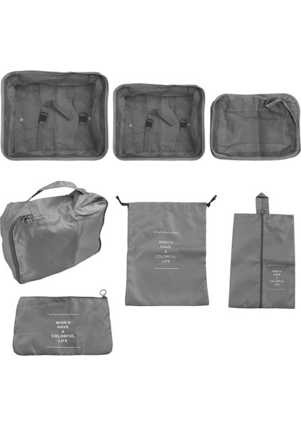 7 Parça Giysi Çantası Seti Paketleme Kare Çok Amaçlı Bavul Düzenleyici Bavul Düzenleyici Tatil Seyahat Kare Gri (Yurt Dışından)