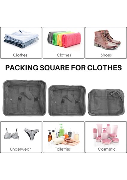 7 Parça Giysi Çantası Seti Paketleme Kare Çok Amaçlı Bavul Düzenleyici Bavul Düzenleyici Tatil Seyahat Kare Gri (Yurt Dışından) fırsatları