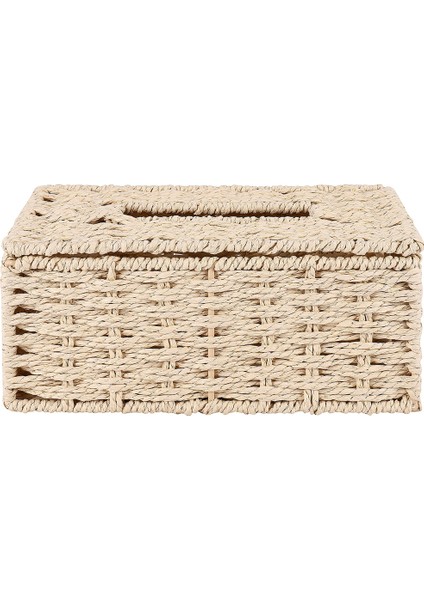 Rattan Doku Kutusu, Vintage Peçetelik, Kasa Dağınıklığı Saklama Kabı Kapağı, Oturma Odası Masası Dekorasyonu (Bej) (Yurt Dışından)