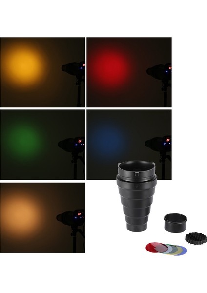 Bowens Mount Stüdyo Strobe Monolight Fotoğrafçılık Flaşı Için Petek Izgaralı Konik Burun 5 Adet Renkli Filtre Seti (Yurt Dışından) fiyatları
