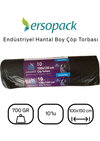 Endüstriyel 100 x 150 cm Çöp Torbası 10 x 2 Adet Hantal Boy Çöp Poşeti Siyah fiyatları