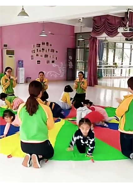 3 Metre Çocuk Paraşüt Oyunu, Gökkuşağı Kumaş Oyunu Renkli Parti Matı Saplı, Çocuklar Açık Hava Oyun Battaniyesi (Yurt Dışından)
