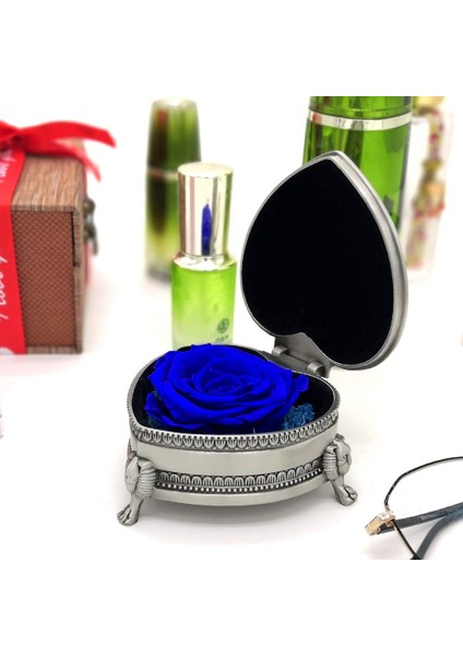 Ebedi Gül Kalp Şeklinde Metal Mücevher Kutusu Anneler Günü Sevgililer Günü Yıldönümü Mükemmel Hediye, Mavi (Yurt Dışından) modelleri