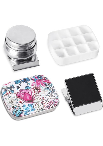 Taşınabilir Mini Teneke Kutu, 12 Kuyulu Boş Suluboya Paleti, Manyetik Klipsli ve Yağdanlıklı Küçük Boya Saklama Setleri, B (Yurt Dışından)