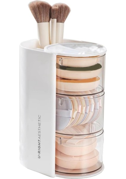 Makyaj Fırçası Tutucu 2 Yuvalı Makyaj Fırçası Düzenleyici, 3 Katlı Döndürülebilir Kozmetik Düzenleyici, Masaüstü Makyaj Kutusu, Beyaz (Yurt Dışından)