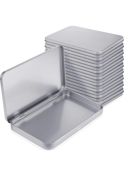 Kapaklı Dikdörtgen Metal Teneke Kutu Metal Menteşeli Kapaklı Teneke Metal Boş Teneke Kutu Konteyner Gümüş Saklama Teneke Kutu, 10 Adet (Yurt Dışından)