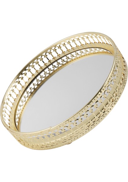 Altın Demir Takı Depolama Tepsisi Cam Ayna Makyaj Yöneticisi Masaüstü Kozmetik Tatlı Dekoratif Tepsisi 17.5cm (Yurt Dışından) fiyatları