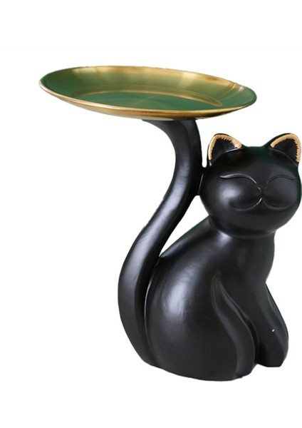 Iskandinav Kedi Figürleri Depolama Tepsisi Ekran El Sanatları Meyve Tabağı Reçine Çeşitli Eşyalar Tutucu Süsler Ev Dekorasyon Hediye-Siyah (Yurt Dışından)