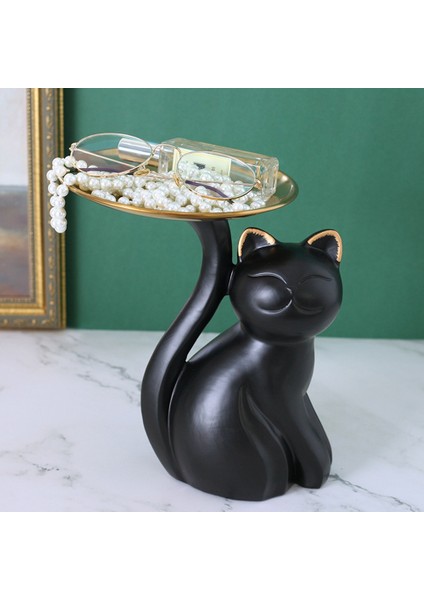 Iskandinav Kedi Figürleri Depolama Tepsisi Ekran El Sanatları Meyve Tabağı Reçine Çeşitli Eşyalar Tutucu Süsler Ev Dekorasyon Hediye-Siyah (Yurt Dışından) fırsatları