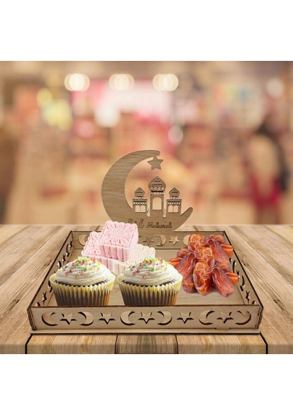 Ahşap Eid Muak Yiyecek Tepsisi Ramazan Dekorasyon Ev Için Islam Ramazan Kareem Müslüman Parti Dekor Eid Muak Hediyeler A (Yurt Dışından) indirimleri