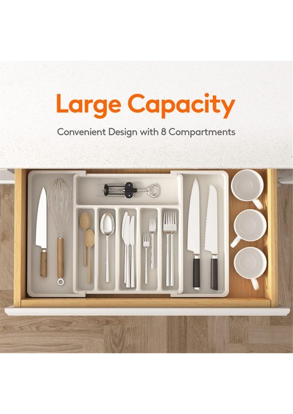 Çatal Bıçak Takımı Çekmecesi Organizatörü, Mutfak Için Genişletilebilir Gereç Tepsisi, Ayarlanabilir Gümüş ve Sofra Takımı Tutucu Beyaz (Yurt Dışından) modelleri