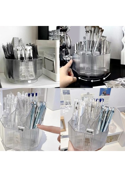 360° Dönen Makyaj Düzenleyici, 5 Yuvalı Kozmetik Vitrinli Dönen Makyaj Fırçası Tutacağı Cilt Bakımı Trar (Şeffaf) (Yurt Dışından) indirimleri