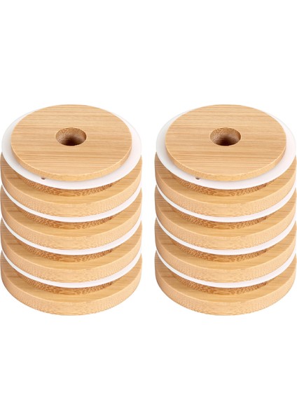 Yeniden Kullanılabilir Bambu Kavanoz Kapakları Geniş Ağızlı Kavanoz Için Saman Delikli 70MM Bambu Kavanoz Kapakları (Yurt Dışından)