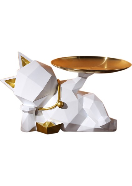 Sevimli Geometri Şişman Kedi Heykeli Tepsi Reçine Modern Ev Dekoru Atıştırmalık Anahtarları Düzenleyici Ev Ofisi Iyi Şanslar Dekorasyonu(B) (Yurt Dışından)