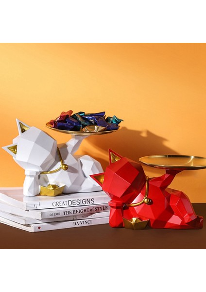 Sevimli Geometri Şişman Kedi Heykeli Tepsi Reçine Modern Ev Dekoru Atıştırmalık Anahtarları Düzenleyici Ev Ofisi Iyi Şanslar Dekorasyonu(B) (Yurt Dışından) modelleri