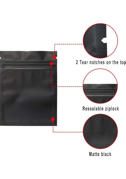100 Paket Koku Geçirmez Çanta - 3 x 4 Inç Açılıp Kapanabilir Mylar Çanta Folyo Kese Çanta Düz Fermuar Kapatma Çanta Mat Siyah (Yurt Dışından) fiyatları
