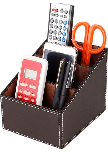 3 Bölmeli Şık Pu Deri Tv Uzaktan Kumanda Braketi, Depolama Rafı, Saklama Kutusu (Kahverengi) (Yurt Dışından) fiyatları