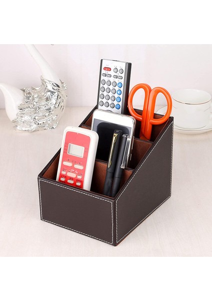 3 Bölmeli Şık Pu Deri Tv Uzaktan Kumanda Braketi, Depolama Rafı, Saklama Kutusu (Kahverengi) (Yurt Dışından) fırsatları