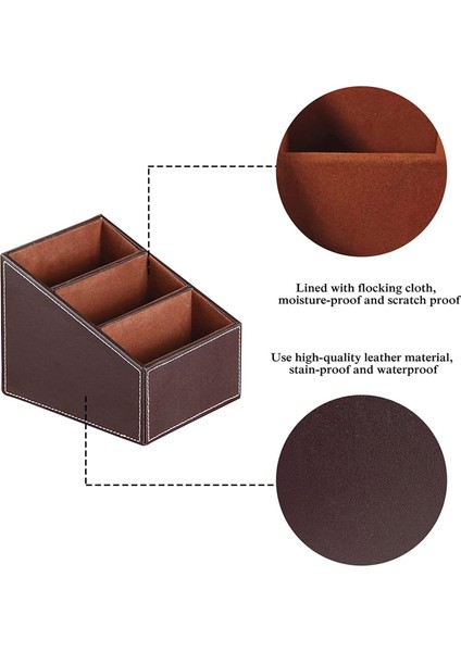 3 Bölmeli Şık Pu Deri Tv Uzaktan Kumanda Braketi, Depolama Rafı, Saklama Kutusu (Kahverengi) (Yurt Dışından) indirimleri