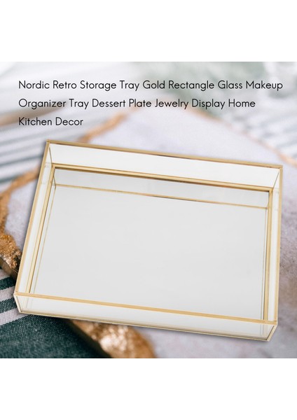 Iskandinav Retro Depolama Tepsisi Altın Dikdörtgen Cam Makyaj Organizatör Tepsisi Tatlı Tabağı Takı Ekran Ev Mutfak Dekoru (M) (Yurt Dışından) indirimleri