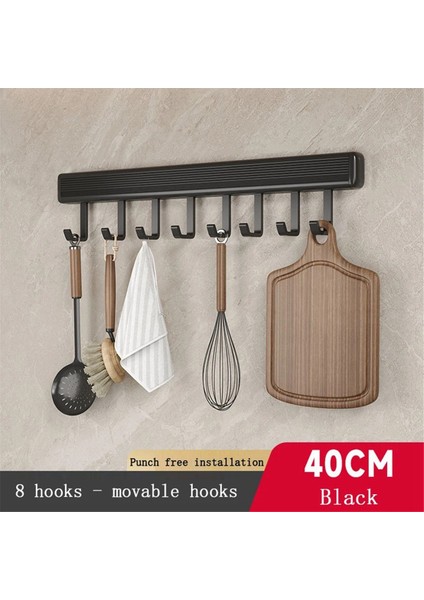 8 Kancalı Mutfak Kancası Rafı Duvara Monte Askılar Raf Kaşık Kürek Doğrama Tahtası Düzenleyici Mutfak Aksesuarları, Siyah (Yurt Dışından) indirimleri