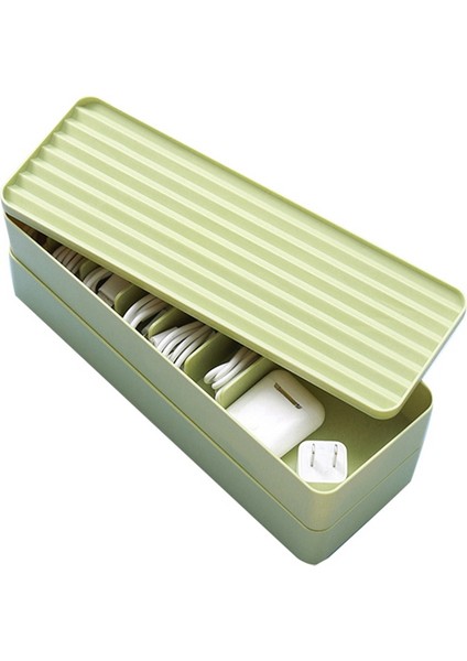 Çift Katmanlı Veri Kablosu Saklama Kutusu Toz Geçirmez Güç Kablosu Depolama Yönetimi Masaüstü Şarj Kablosu Toplayıcı (Yeşil) (Yurt Dışından)