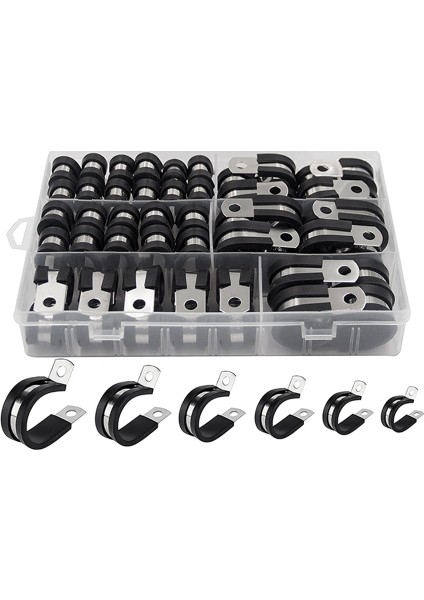 Kablo Kelepçesi Çeşitleri Kiti, (52 Adet) 6 Boyutta 304 Paslanmaz Çelik Kablo Kelepçesi 1/4ın 5/16IN 3/8ın 1/2ın 5/8ın 3/4ın (Yurt Dışından)