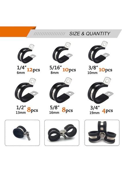 Kablo Kelepçesi Çeşitleri Kiti, (52 Adet) 6 Boyutta 304 Paslanmaz Çelik Kablo Kelepçesi 1/4ın 5/16IN 3/8ın 1/2ın 5/8ın 3/4ın (Yurt Dışından) fiyatları