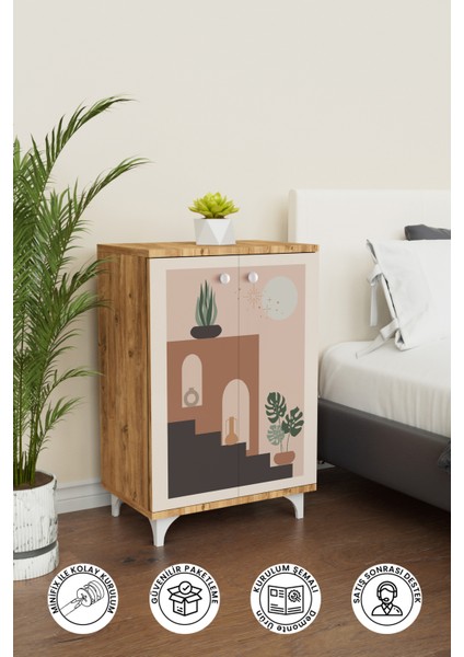 Natural Vase 2 Raflı Çok Amaçlı Dolap Mutfak Salon Ofis Dolabı