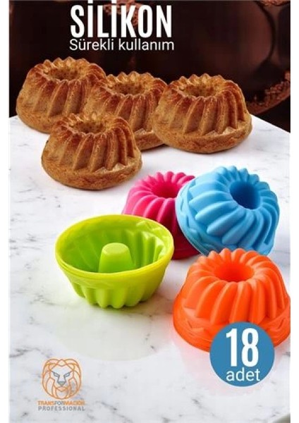 Silikon Göbekli Muffin Cupcake Kalıbı - Sürekli Kullanım Muffin Kek Kalıbı 18 Adet