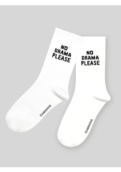 No Drama Please Yazılı Unisex Beyaz Tenis Spor Çorap