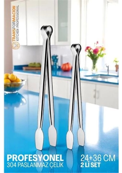 2 Boy Mutfak Maşası - Mangal Barbekü Maşası - Izgara Maşası Tava Maşası Çelik 18 ve 36 cm fiyatları