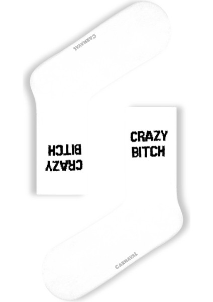 Crazy B.itch Yazılı Unisex Beyaz Tenis Çorap fiyatları