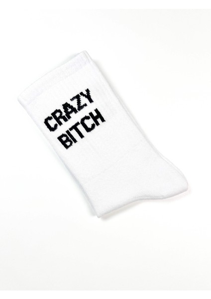Crazy B.itch Yazılı Unisex Beyaz Tenis Çorap modelleri