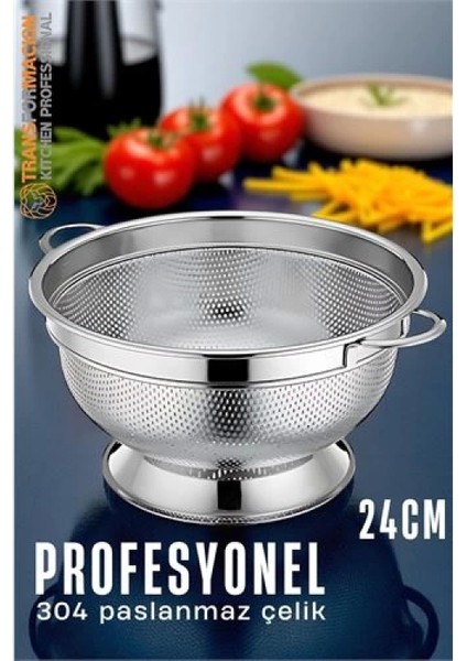 Ayaklı Kevgir - 304 Paslanmaz Çelik Profesyonel Ayaklı Süzgeç 24 cm
