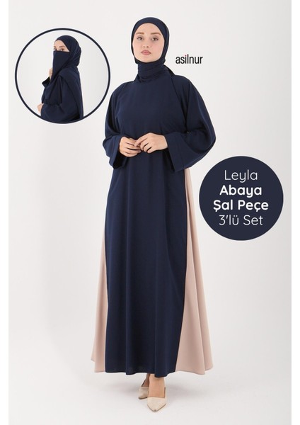 Leyla Abaya Şal Peçe 3'lü Set Lacivert