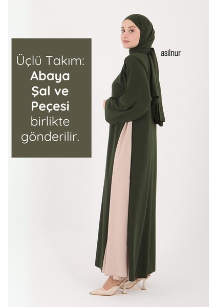 Leyla Abaya Şal Peçe 3'lü Set Haki modelleri